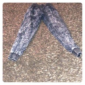 Blue acid wash denim joggers